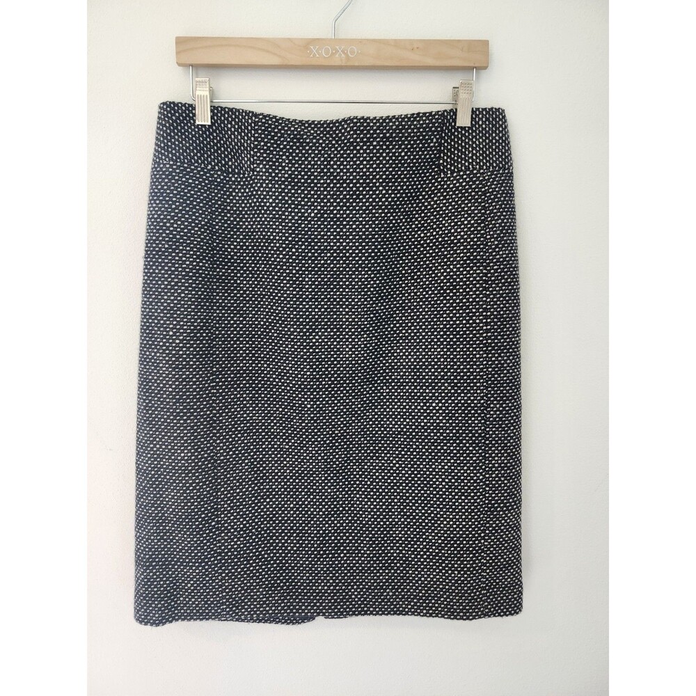Ann Taylor Black/White Tweed Pencil Skirt 10 Timeless Academia Wool Blend